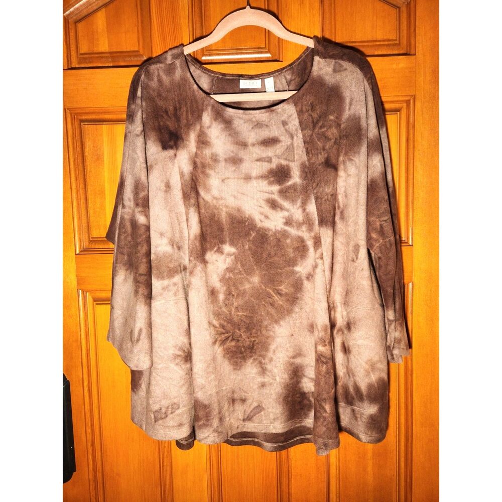 LOGO by Lori Goldstein Purple Gray Tie Dye Tunic Long Sleeve Womens Size XL NWT!
